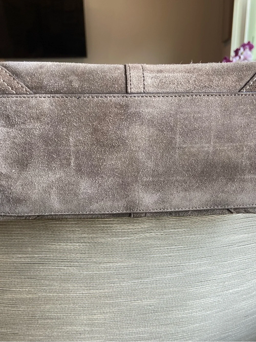 Coach Brown Suede Tote with Dark Brown Leather Trim and Gold Hardware